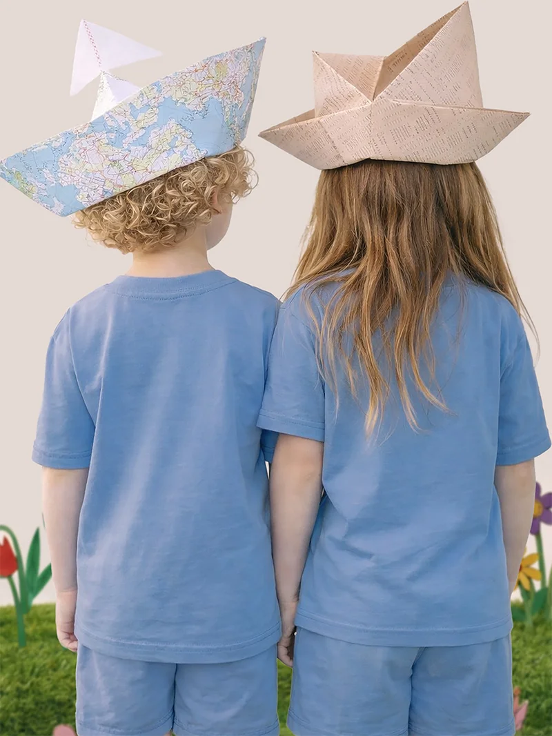 ج&مشب تي شيرت أزرق فضفاض للجنسين للأطفال